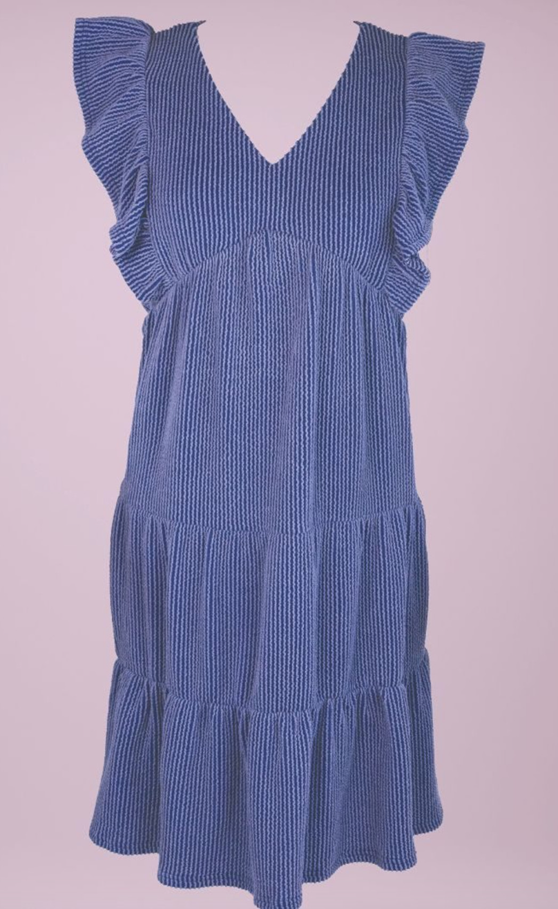 SS Navy Ruffle Dress