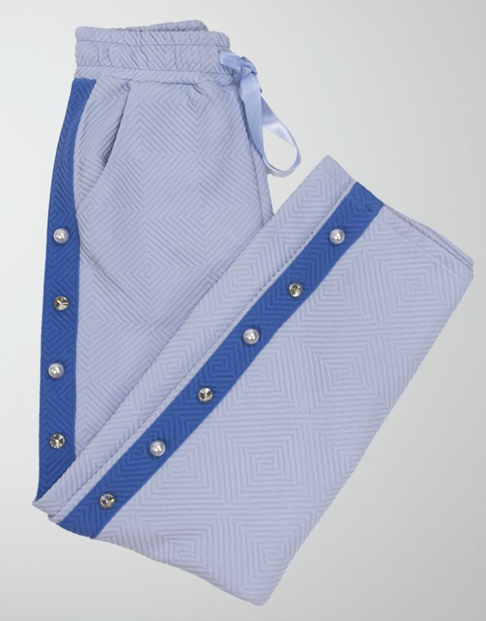 Blue Quilted Pearl & Stone Pants