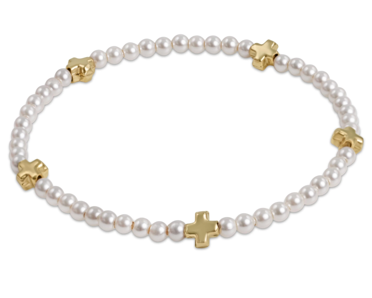 Signature Cross Small 3mm Pearl Bracelet - Gold