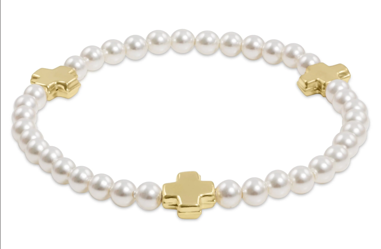 Signature Cross 4mm Pearl Bracelet - Gold